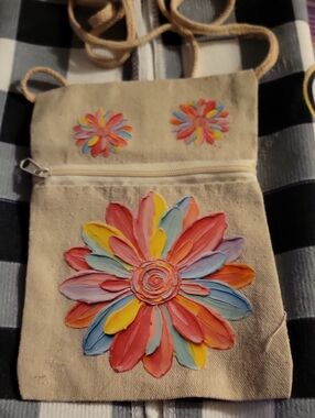 Canvas Floral Appliqué Crossbody Bag — Multicolor